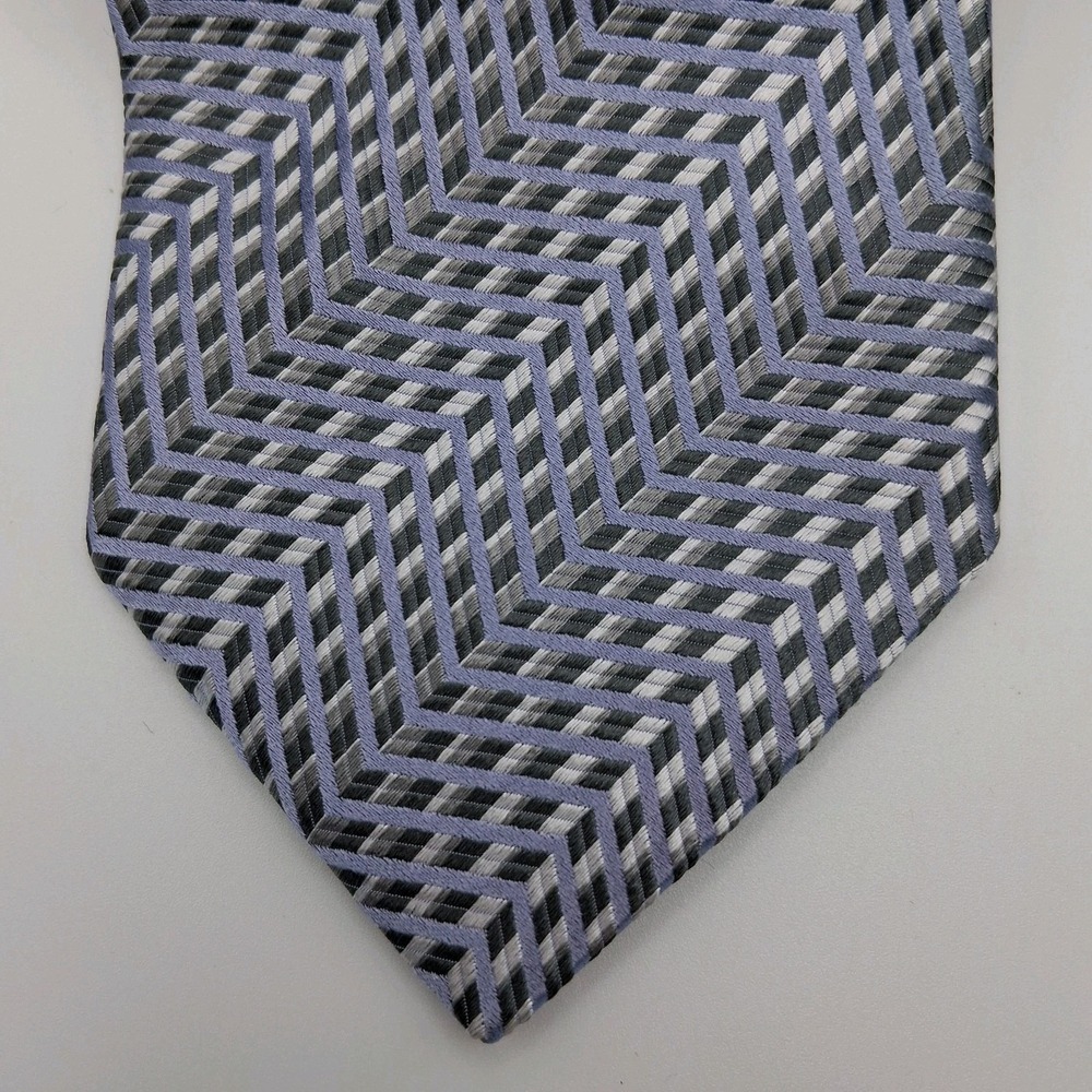 SAVILE ROW Men's 100% Silk Classic Necktie Designer Geometric Gray/Blue EUC